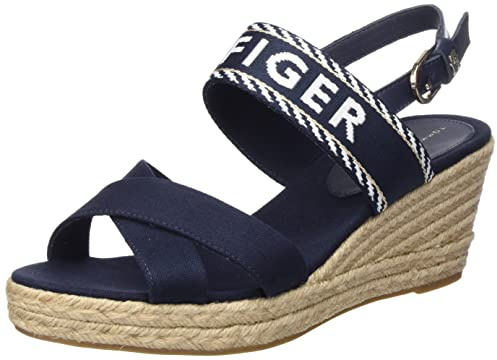 Tommy Hilfiger Chaussures Femme Semelles Compensées Espadrilles Seasonal Webbing Mid Wedge Talon Compensé, Bleu (Space Blue), 39 EU