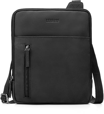 LEABAGS Messenger Bag Kalkutta, Echtleder Umhängetasche Herren, Leder Tablettasche Männertasche mit Schultergurt, Leder handgefertigt Herren Ledertasche für Arbeit Reise Alltagsleben