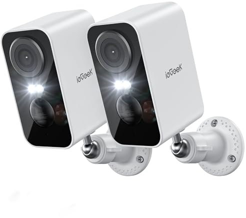 ieGeek 2K Caméra Surveillance WiFi Exterieure sans Fil Batterie, Vision Nocturne Couleur, AI & PIR Détection Mouvement, Extérieure/Intérieure, Audio Bidirectionnel, Étanche IP65 (2pcs, Blanc)