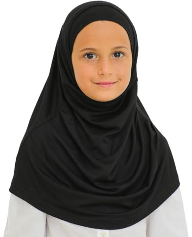 Prien Hijab för barn, turkisk huvudduk flickor, muslimsk damhalsduk, viscidduk, islam huvudduk, muslimska kvinnor Khimar Abaya, lätta kläder, tesdörr Giyim, svart