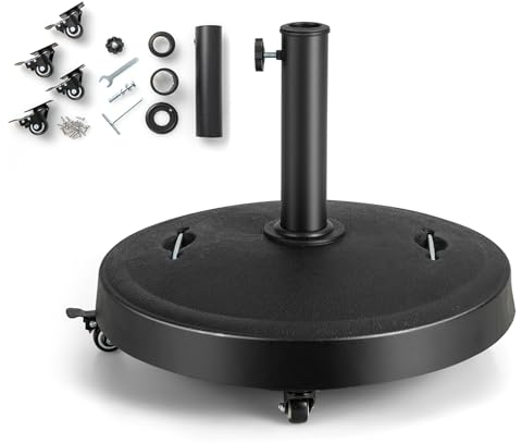 KOMFOTTEU Schirmständer mit Rollen, Sonnenschirmständer Φ52cm für Schirmstange 38mm / 48mm, Runder Balkonschirmständer rollbar, Sonnenschirmhalter Sonnenschirm Ständer Marktschirmständer, Schwarz