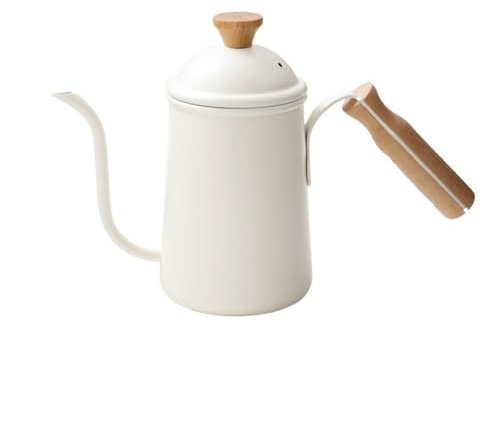 Hervidor para Café y Té Tetera manual con mango de madera de acero inoxidable 304, tetera de boca fina con pico largo, cafetera for preparar café, tetera for pícnic al aire libre, 650ml Cafetera(Blanc