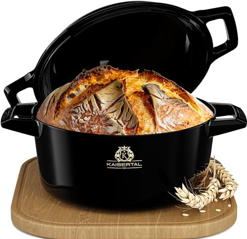 KAISERTAL Emailliert Topf Brot Backen 26cm – Brotbackform aus Gusseisen – Brottopf mit Deckel, Gusseisen-Topf als Brot Backen Zubehör, Perfekter Brotbacktopf - Innen und Außen Brotbacken