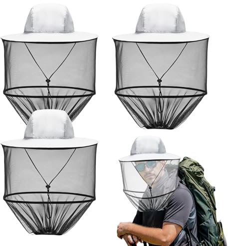 4 Stück Imkerhut mit Schleier, Hut mit Moskitonetz, Moskitonetz Hut, Bienenzuchtschleier Hut Moskito Kopf Netz Imker Netz Hut Insekten Gnats Cap, Moskito Kopfnetz für Kopf, Moskitoschutz Dschungel
