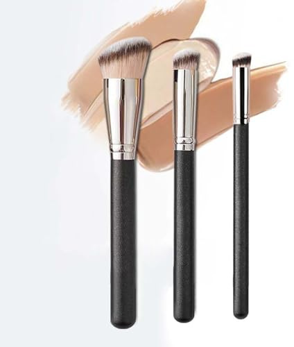 3Pcs Makeup Brush Set – Foundation, Concealer & Flat Top for Liquid, Cream, Powder – Multifunctional Face Brush for Blending & Buffing