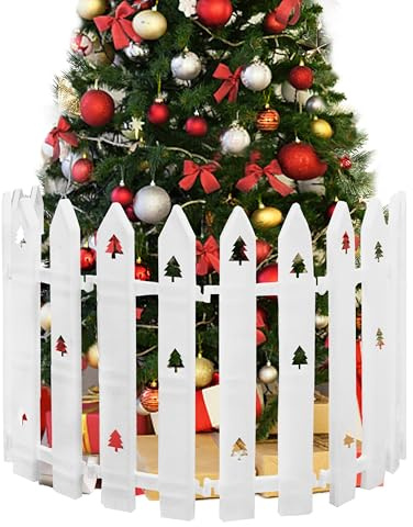 40cm Extra Tall Christmas Tree Fence,24PCS White Picket Fence Baby Gate with Tree Patterns,Christmas Tree Barrier for Pets & Kids,Decorative Xmas Tree Guard