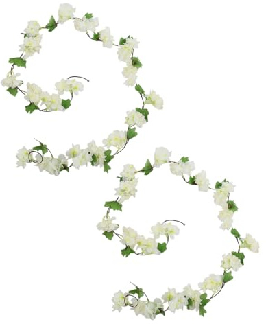 HUVZOR 2 Stück Blumengirlande Künstlich,Girlande Kirschblüten Deko Kunstblumen Seidenblumen,Cherry Blossom Rosa Fahrrad Blumenkette Frühlingsgirlande für Hängend Outdoor(weiß)