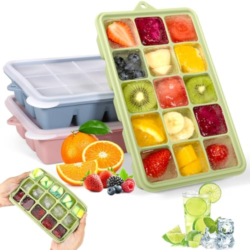 NXPZ Ghiaccio Stampo con Coperchio, Cubetti di Ghiaccio Stampi Silicone Senza BPA, Stampo per Ghiaccio Impilabile, per Whisky, Cocktail, Cioccolato, Alimenti Per Bambini (3 Pezzi)