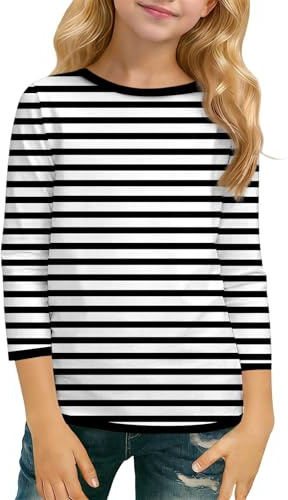 Camiseta Rayas Niña Manga Larga Camisetas Cuello Redondo Informales Ligero Sudadera Basica T-Shirt Tops Disfraz de Carnaval para 3-14 Años