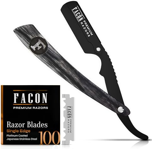 Facón Straight Razors for Men - Professional Barber Straight Edge Razor Kit with 100 Blades, Wooden Stainless Steel Barbero Shaver for a Smooth & Precise Shave, Premium Barber Razor for Men's Shaving