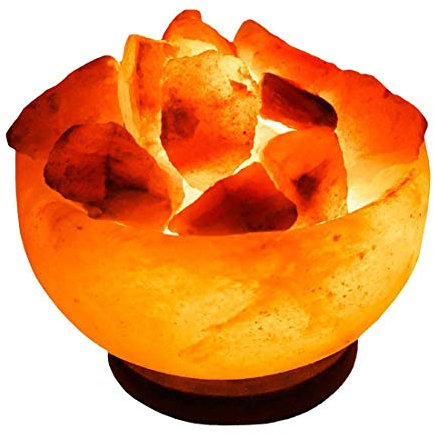 ONEX Himalayan Salt Lamp – USB Crystal Night Light with Wooden Base, Natural Rock Lamp for Sleep, Breathing, Home Décor, Desk or Bedroom (Bowl Design)