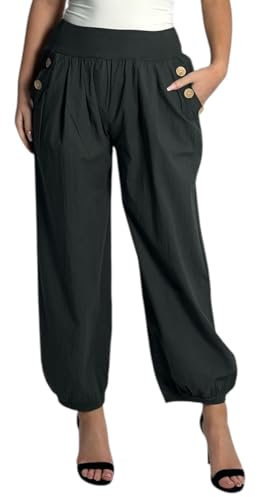 Mississhop 297 Damen leichte einfarbige Hose Sommerhose Haremshose Ballonhose Pluderhose Pumphose Aladinhose Sommer Uni Baggy Pants Schwarz