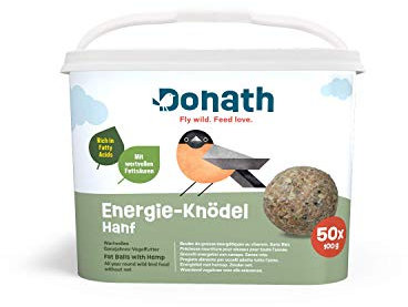 Donath Energie-Knödel Hanf ohne Netz - Meisenknödel ohne Netz -100g je Knödel - mit Einer Extraportion Hanfsamen - Ganzjahres Wildvogelfutter - aus unserer Manufaktur in Süddeutschland - 50er Eimer