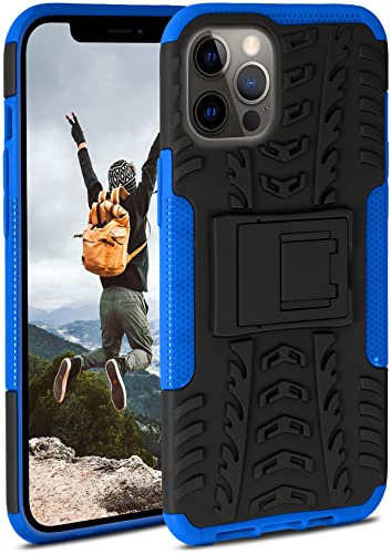 ONEFLOW Tankväska kompatibelt med Apple iPhone 12 Pro Max – stötsäkert utomhusskal, mobiltelefonskal med stativ, kamera- och skärmskydd, mobiltelefon hårt fodral pansarfodral, Horizon – blå