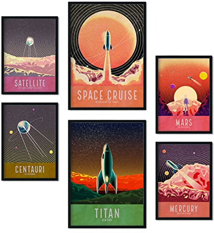 Nacnic-Set von 6 Planetarium Posters. Sammlung von Plakate mit Collage Ästhetik für Innendekoration. Größen A3 und A4. Rahmenlos