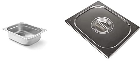 Hendi 806333 Gastronormbehälter, Temperaturbeständig von -40° bis 300°C, Stapelbar, GN 1/2, 325x265x(H) 100mm, 5,6 Liter & Gastronorm Deckel, für Gastronormbehälter, GN 1/2, 265x235mm, Edelstahl