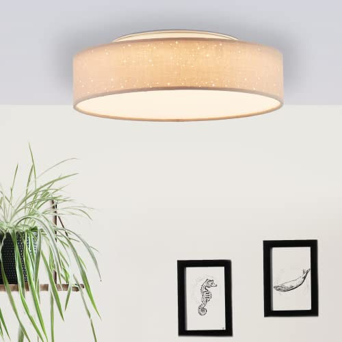 Lightbox LED Deckenlampe - graubraune Deckenleuchte mit Stoff-Schirm in Sternenhimmel Optik - 38 cm Durchmesser - in 3 Stufen über Wandschalter dimmbar - 1200 lm - Metall/Textil in Taupe
