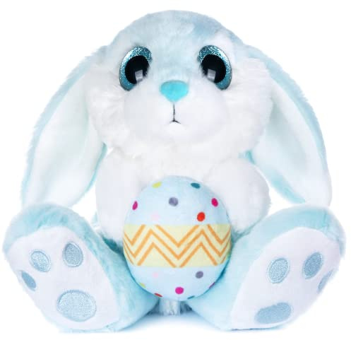 My OLi Easter Bunny Stuffed Animal with Easter Egg 8.5 Plush Rabbit Stuffed Bunny Bedtime Friend Soft Rabbit Toy Easter Gifts for Kids Girls Boys, Blue