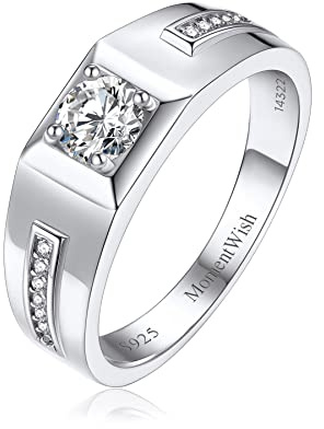 MomentWish Bague De Fiançailles pour Hommes, Bague En Argent Pour Hommes Moissanite Imitant Le Diamant Bagues de Promesse Alliances Pour Hommes-52(16.5)