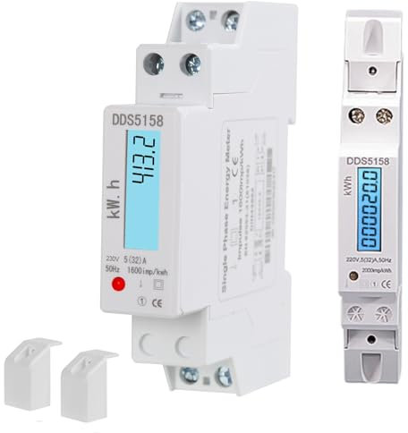 Jadeshay Compteur d'Énergie Monophasé, Compteur d'Énergie kWh Monophasé 1P 5 (32) A Compteur Electrique Consommation 220V avec rétro-éclairage LCD