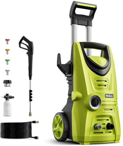 Pikulla Idropulitrice elettrica, pulitore a pressione 2030 PSI con giunto girevole aggiornato, 4 punte per ugelli tubo da 26 m per auto/patio/recinzioni/pulizia quotidiana