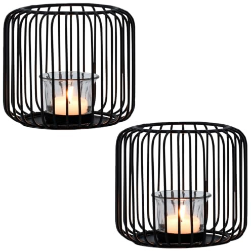 2-pack skandinaviska dekorativa ljuslyktor, te- och stearinljushållare, Cibolo, svart, stor