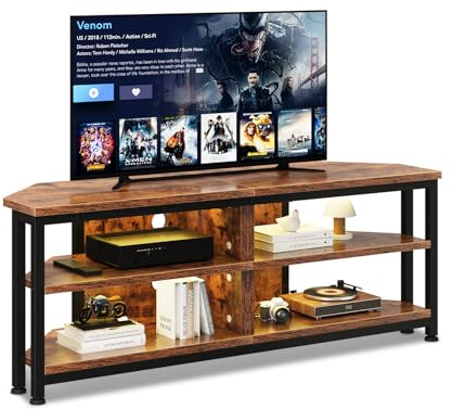 Dripex TV Stand Cabinet with LED Lighting, Corner Cabinet TV Unit for up to 55 Inch TV with Open Gaming Entertainment Center Shelves Vintage Industrial TV Standchest (120x36x45.5 CM)