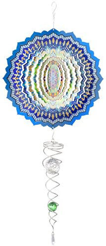 Navaris Molino de Viento - Veletas de Viento Acero Inoxidable - Molinillo de Viento con Gancho para Colgar en Ventana Balcón Árbol - Carrillon de Viento Exterior con Reflectantes