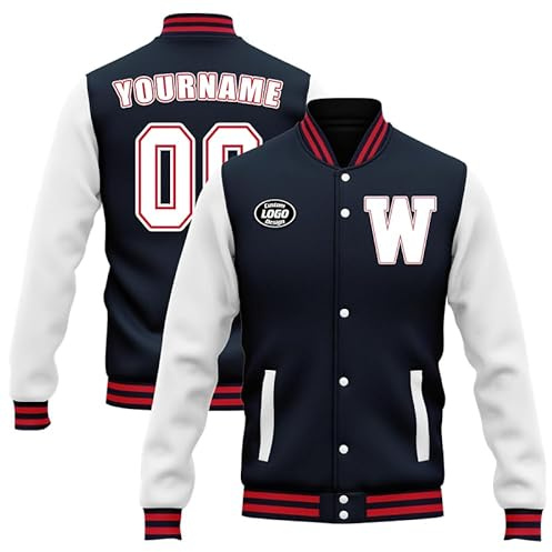 coolcustomize Veste de baseball universitaire personnalisée pour homme et femme - Veste bomber décontractée coupe-vent légère, noir/blanc, Taille unique