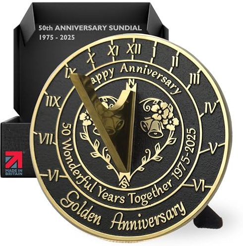 Meridiana regalo per anniversario per il 50° anniversario di matrimonio d'oro nel 2025, decorazione per la casa in metallo riciclato o idea regalo per il giardino, fatta a mano nel Regno Unito per