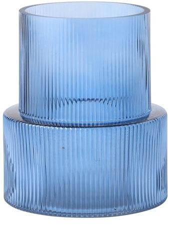KAYLETIN Vaso in vetro blu, vasi a coste per fiori, vaso per fiori per tulipani, vasi moderni per soggiorno, tavolo da pranzo, ingresso, mantello, mensola, matrimonio, ufficio, 19 cm
