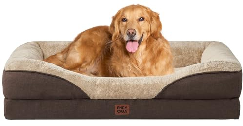 EHEYCIGA Memory Foam Cuccia Cane Interno Taglia Grande, Impermeabile Divano per Cani Sfoderabile e Lavabile, Letto per Cani con 4 Bordi Rialzati, Marrone, 106.5x76x18.5cm
