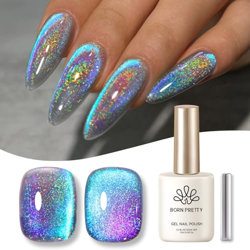 BORN PRETTY 9D Cat Magnetic Eye Gel Nail Polish 15ml Iridescent Rainbow Blue Purple Gel Polish Soak Off U V LED Nail Art Design Manicure Salon DIY Home