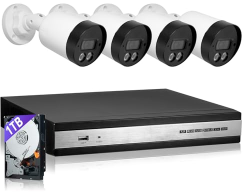 Grabador DVR H.265 de 5 MP, 4 canales, con disco duro de 1 TB, IP67, resistente a la intemperie, DVR con 4 unidades para exteriores, color blanco, sistema CCTV, sistema CCTV, grabador de vídeo para