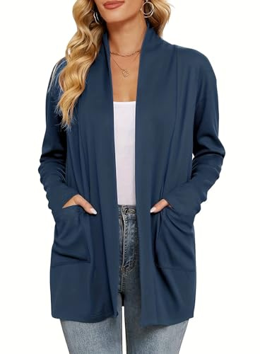 Cardigan Mujer Largo Entretiempo Rebeca para Vestidos De Punto Chaqueta Mujer Entretiempo Elegante Corto De Casa Abrigo Ganchillo Primavera Popular Navidad 2#Azul Oscuro XXL