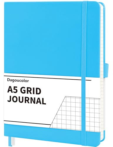 DagouColor Notebook A5, 90 Sheet, 120GSM - Blue, Grid | Hardcover Vegan PU Leather Journal Book, Premium Notepad for Writing & Note Taking, Pocket, Elastic Band Closure
