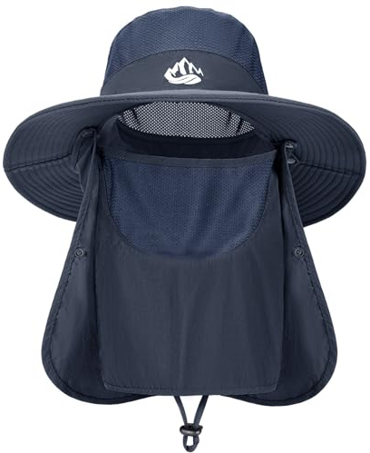 Xnova Sombrero de Pescador para el Sol Hombre con Cubierta Facial Protección UPF 50+ Sombreros Senderismo Gorras de ala Ancha Empacable Bucket Hat Safari (Azul, Sombrero Circunferencia: 55–60 cm)