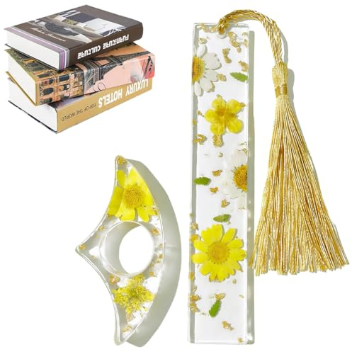 2 Stycken Tumbokmärke, Harts Sidhållare Blommig Bokmärke Tumsläsning Ringhållare med tofs Tummes, Boktillbehör för bokmaskar, Läsare, Litterärer, Studenter