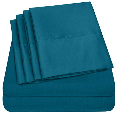 Queen Sheets Teal - 6 Piece 1500 Supreme Collection Fine Brushed Microfiber Deep Pocket Queen Sheet Set Bedding - 2 Extra Pillow Cases, Great Value, Queen, Teal