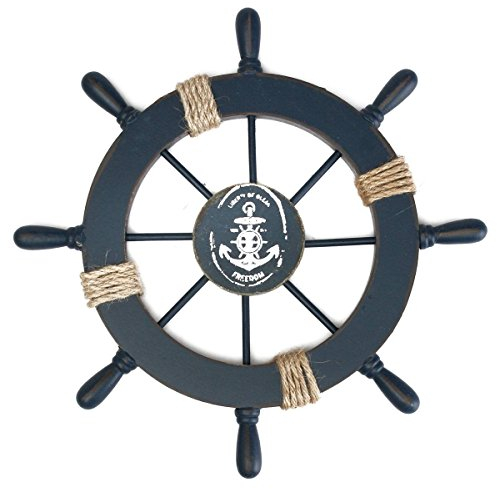 Fenical Steuerrad mit Anker Holz Wanddeko Schiffssteuerrad Schiffslenkrad Maritime Dekoration Dunkelblau