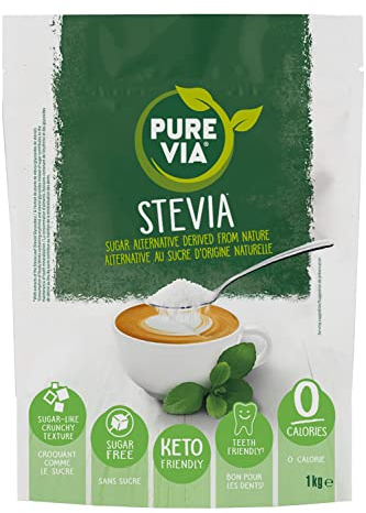Pure Via Stevia Sugar Alternative 1kg - Gluten Free, Vegetarian and Vegan Friendly Natural Sweetener - 1 Pack