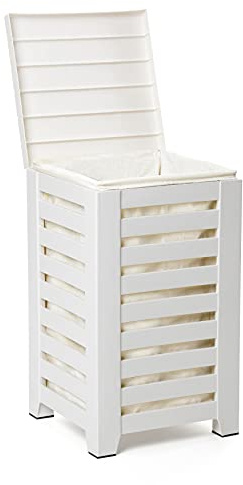 TATAY Cesta Ropa Sucia 55L | Incluye Saco Interior Lavable | Fácil Montaje en 5 minutos | Polipropileno Resistente | Diseño Moderno y Elegante | Cubo Plástico Efecto Madera | 34 x 34 x 58 cm - Blanco