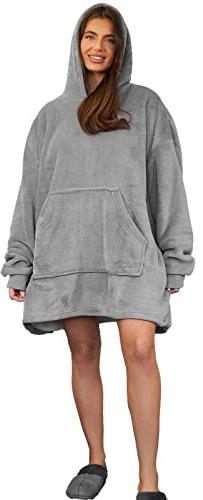 OHS Weighted Hoodie Blanket Warm Soft Plush Coral Sherpa Fleece Throw Stress Anxiety Relief Jumper Sweatshirt, Adults - 2.3kg - Charcoal Grey