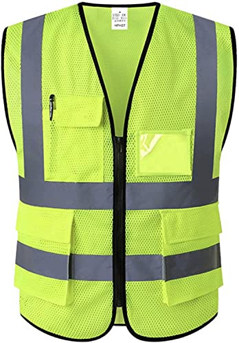 HPHST varningsväst för män och kvinnor hög synlighet cykelväst med dragkedja reflekterande väst arbetsväst gul, Gult nät, 3XL