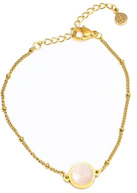 SIMPLÍ BASIC 18K Gold Plated Rose Quartz Beaded Charm Bracelet | Adjustable Handmade Crystal Jewellery | Friendship & Good Luck Bracelet | Unique Gifts for Women | Gift Box Included