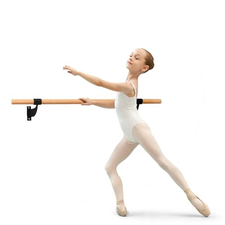 COSTWAY 120cm Lange Ballettstange Wandmontage, Tanzstange aus Holz, inkl. Wandabstand （Schwarz