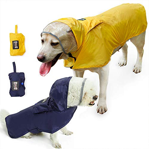 BePetMia Regenjacke für Hunde, Wasserdichter Hundemantel mit Kapuze，Hundemantel Einstellbar für Kleine, Mittelgroße und Große Hunde (XXL: Neck 55-60cm, Chest 70-82cm, Blue)