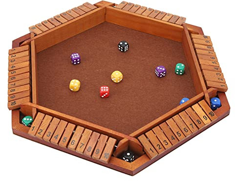 gernie Shut The Box Würfelspiel für 1–6 Spieler, 15 X 13,2 Zoll Großes Holzbrett, Tisch-Mathespiel mit 12 Würfeln, 6-seitige Klassische Tischspiele für Familie, Klassenzimmer, Zuhause