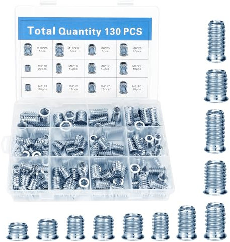 130 Piezas Tuercas de Rosca, M6 M8 M10 Insertos Roscados,Hexagonal Tuerca en Acero Galvanizado, Tuercas de Inserción para Muebles de Madera