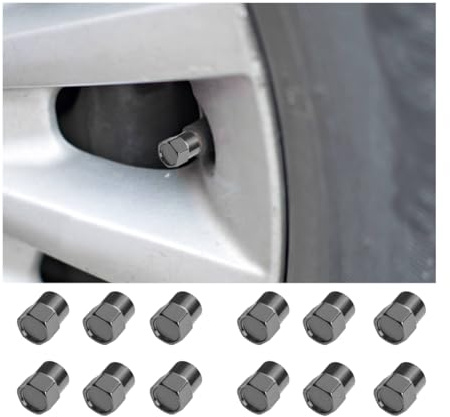 JNNJ 12 Piezas Tapas De Válvula, Tapas De Vástago De Válvula Neumático Aluminio, Hexágono Estilo Rueda Válvula Neumático Stem Caps, para Coche, para Automóviles Camiones Bicicletas(Gris)